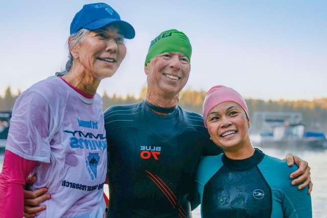 Dr. Deborah Wong (left) with Jimmy and Julie Sanders, founders of Jimmy Swims.